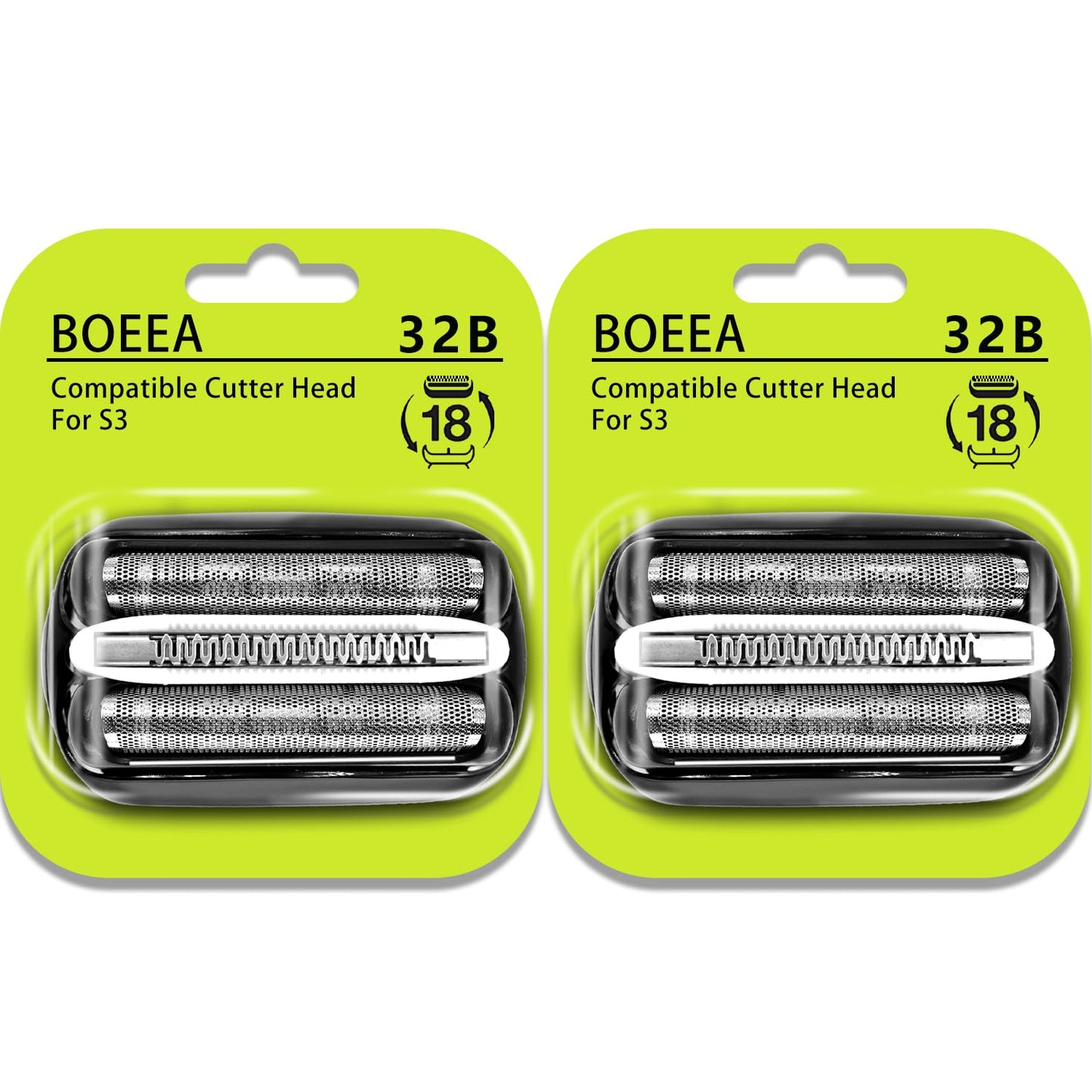 32B Shaver Head for Braun Series 3, Replacement Foil & Cutter Cassette Suitable for Braun Foil Shaver 3000s 3010s 3020s 3030s 3040s 3050cc 3070cc 3080s 3090cc 320 330 340 350cc [2 Pack]