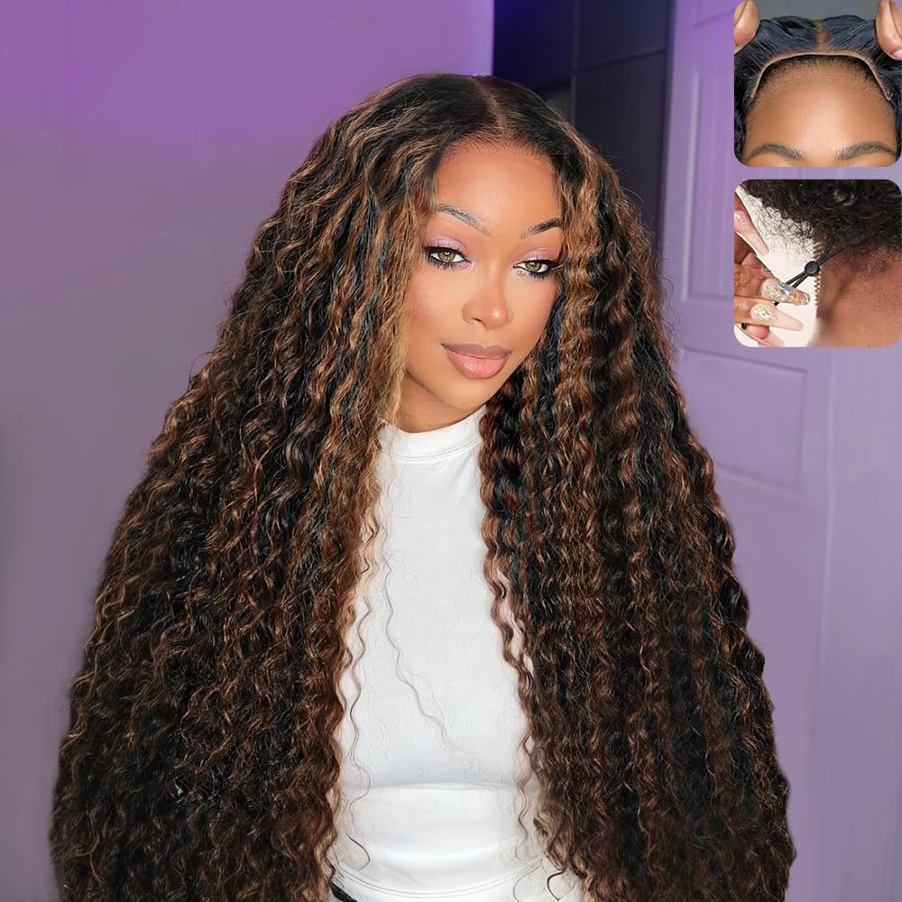 30 Inch Balayage Glueless Human Hair Wig - Pre Plucked HD Lace Front, Ombre Deep Wave, 210 Density | FB/30