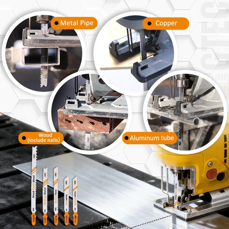 50PCS T Shank Jigsaw Blades Set - BGTEC HCS/HSS Jig Saw Blades for Wood, Plastic and Metal Cutting(T118A,T118B,T127D,T123X,T101AO,T101B,T101BR,T101D,T144D,T345XF)