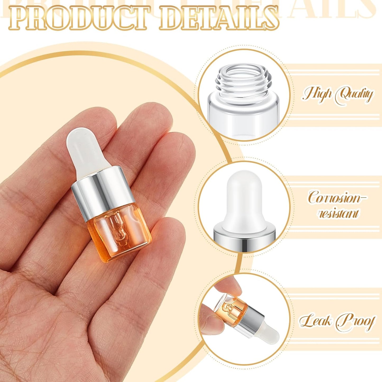 Mini Glass Oil Dropper Bottles - 100 Pcs 1 ml Clear Essential Sample Containers | Travel-Friendly Perfume Vials with Caps