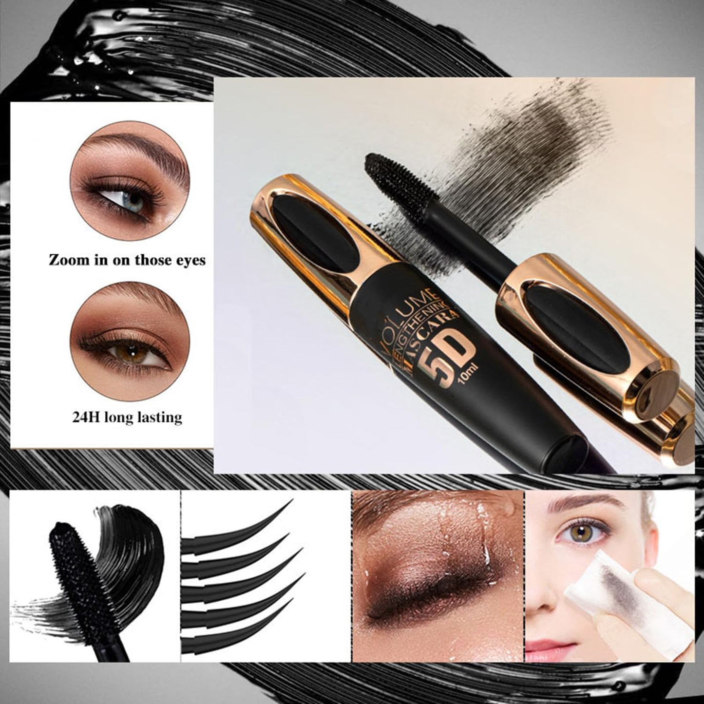 MAEPEOR 5D Silk Fiber Mascara Fuller & Voluminous Colored Eyelash Natural Waterproof Smudge-proof Mascara