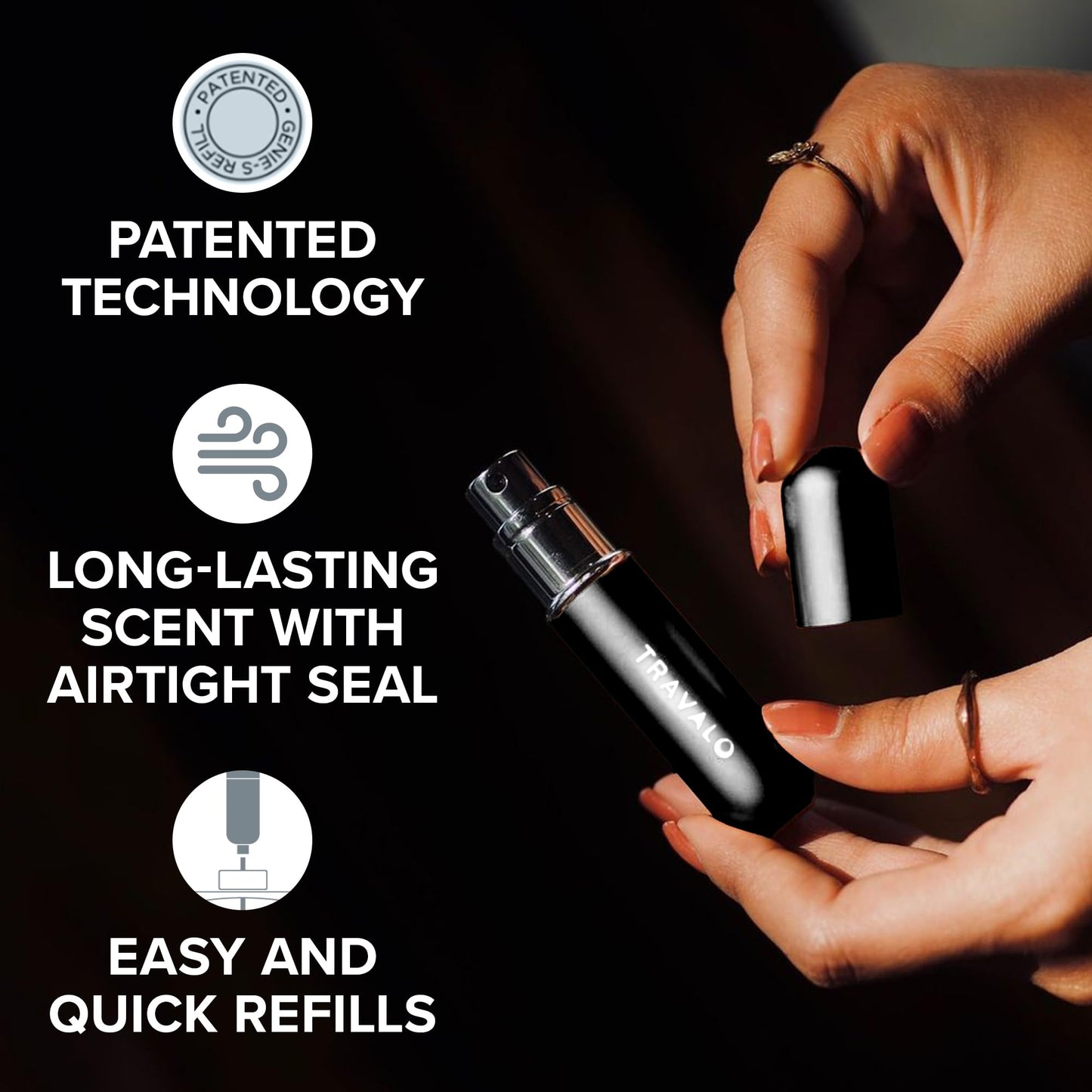 Travalo Classic HD Perfume Atomizer - Leak-Proof and TSA Approved for Air Travel - Reusable, Airtight, Easy-Fill Mini Pump Sprayer - Lightweight, Elegant Design w/Volume Window - Black 0.17oz