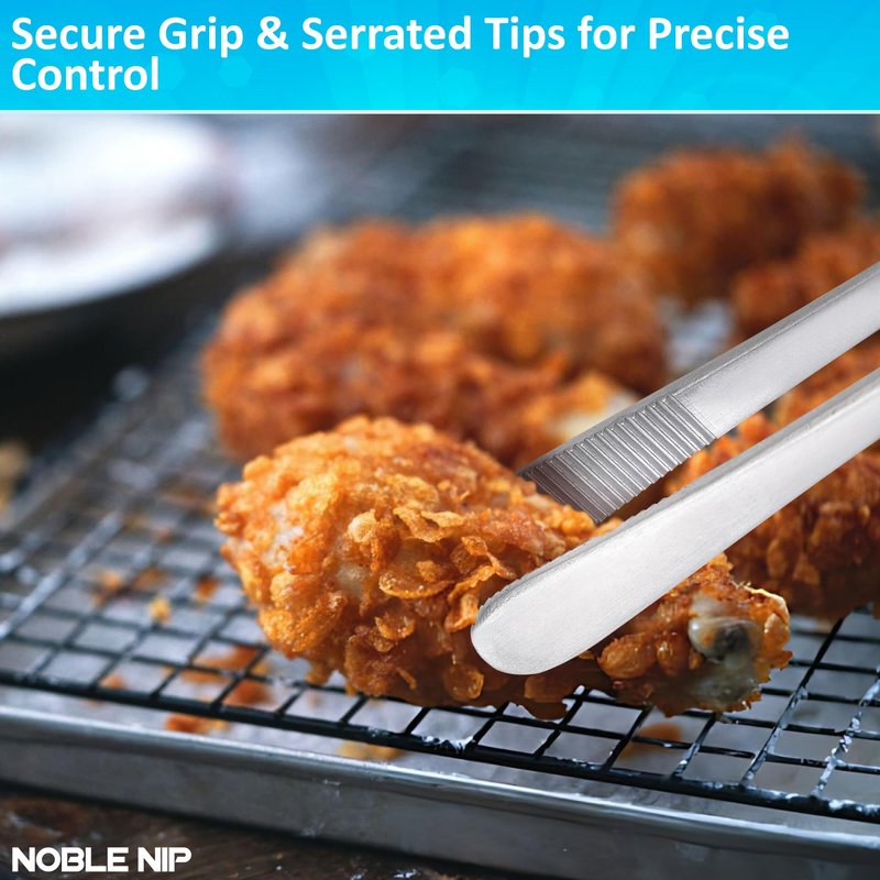Noble Nip Kitchen Tweezers Stainless-Steel Cooking Tweezers Japanese Made Premium Serving Tongs with Precision Serrated Tips Food Grade Chef Tweezers for Grill Pasta & Salad Kitchen Cooking Tongs.