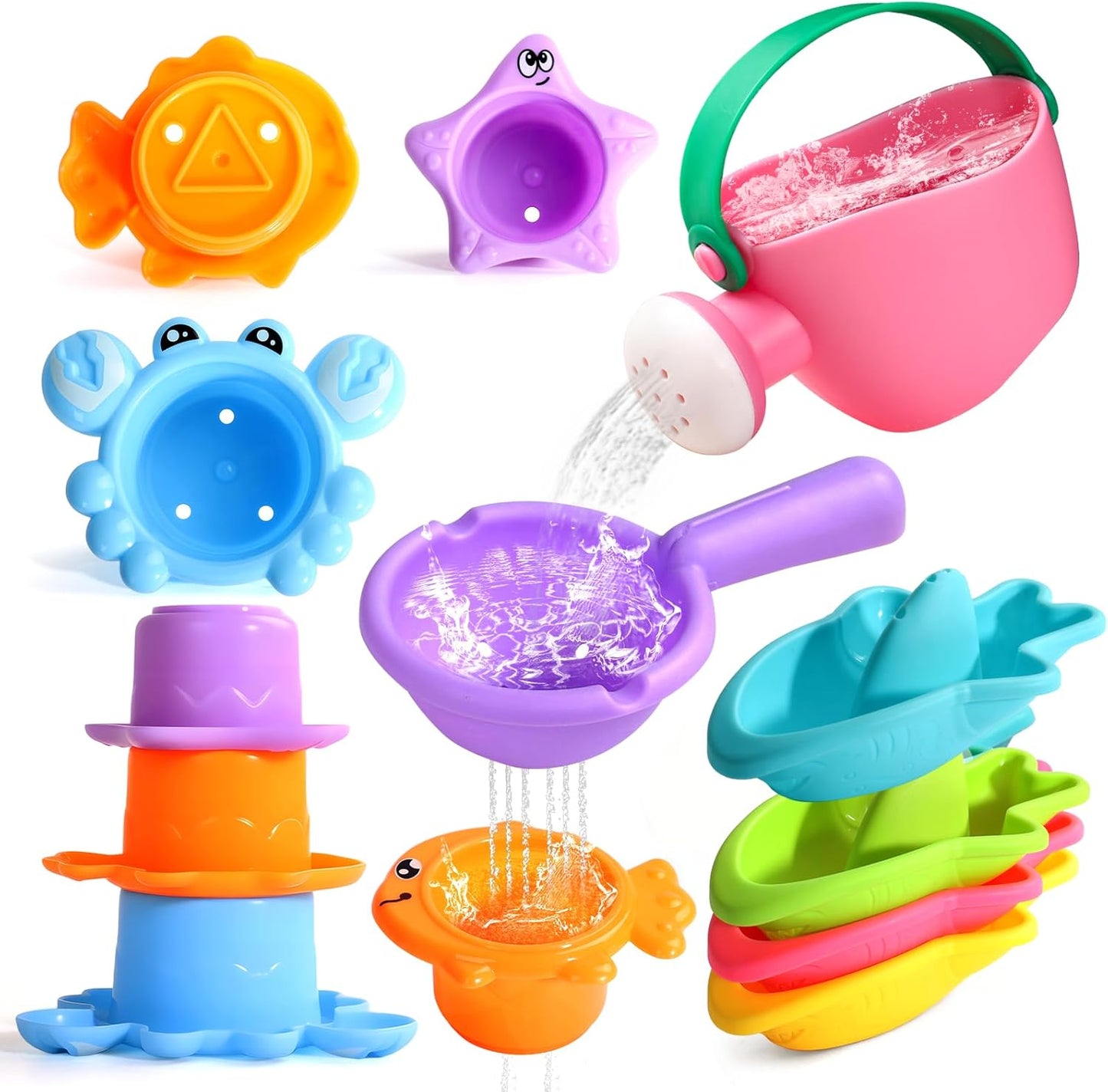 Baby Bath Toys for Toddlers Ages 1-3 | Mold-Free Fun for Bathtubs, Pools & Beaches - 5 PCS (Random Colors)