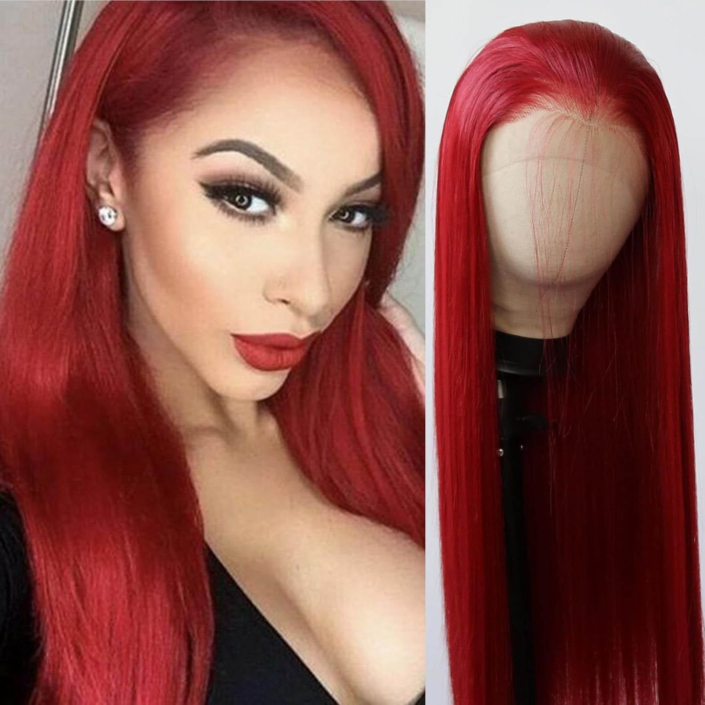 99J Burgundy Lace Front Wig - Long Straight Synthetic Hair, Pre-Plucked Natural Hairline for Black Women | Heat Resistant Fiber, Daily Wear