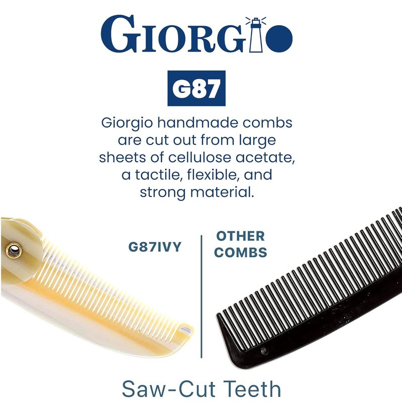 Giorgio G87 IVY 4.5 Inch Folding Mustache and Beard Comb, Small Pocket Comb for Men Everyday Grooming and Hair Care. Handmade, Saw-cut and Hand Polished Styling Men's Folding Combs. 2 Pack, Ivory