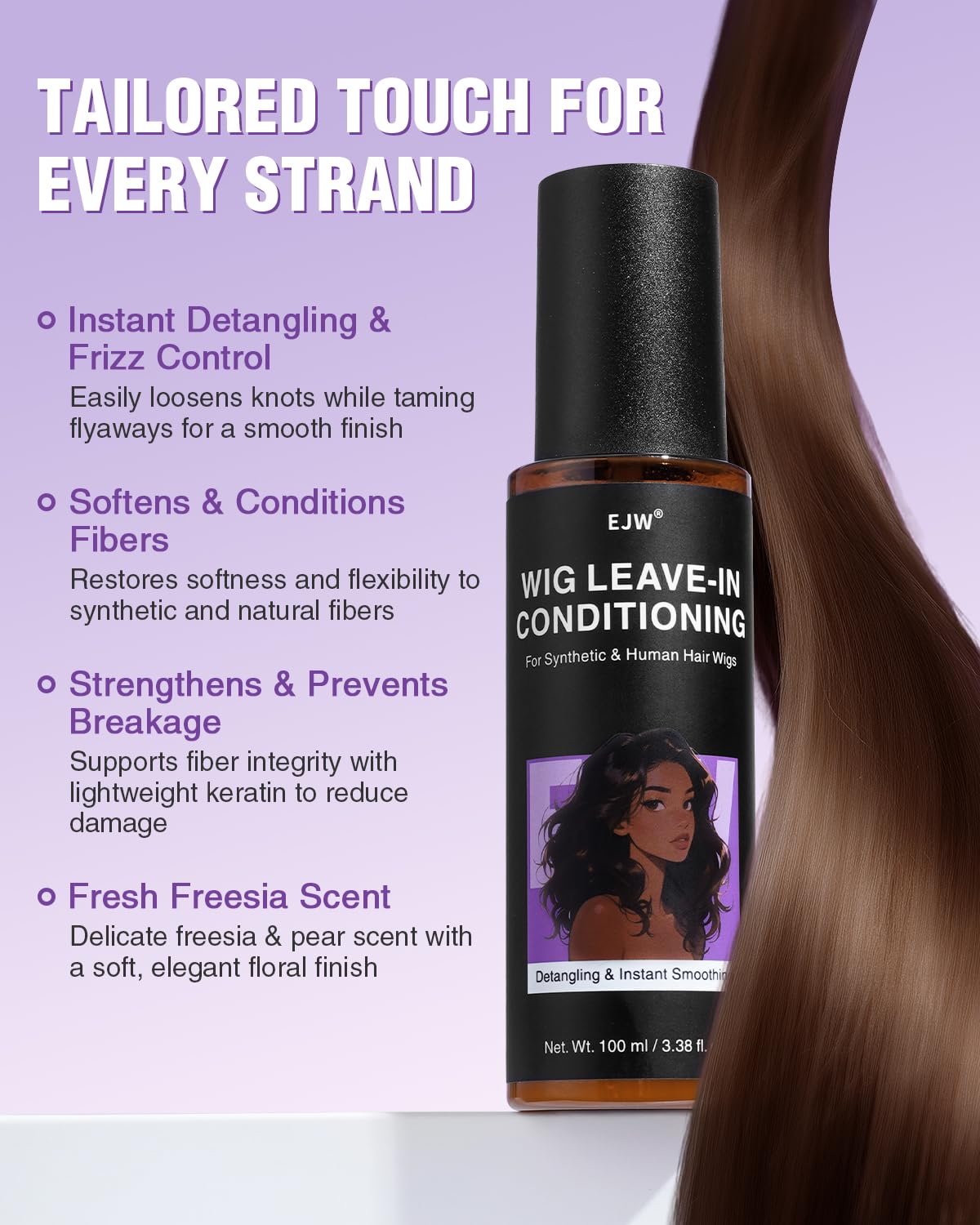 EJW Leave-In Conditioner Spray for Wigs | Detangles & Smooths | Lightweight Non-Greasy Formula | 3.38 fl. oz