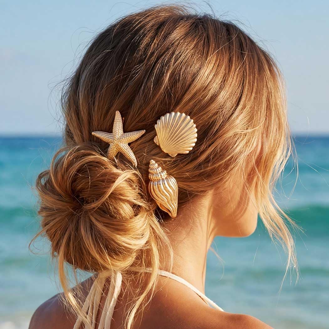 Beach Hair Clips - Gold Seashell & Starfish Hair Accessories for Women | Pack of 6