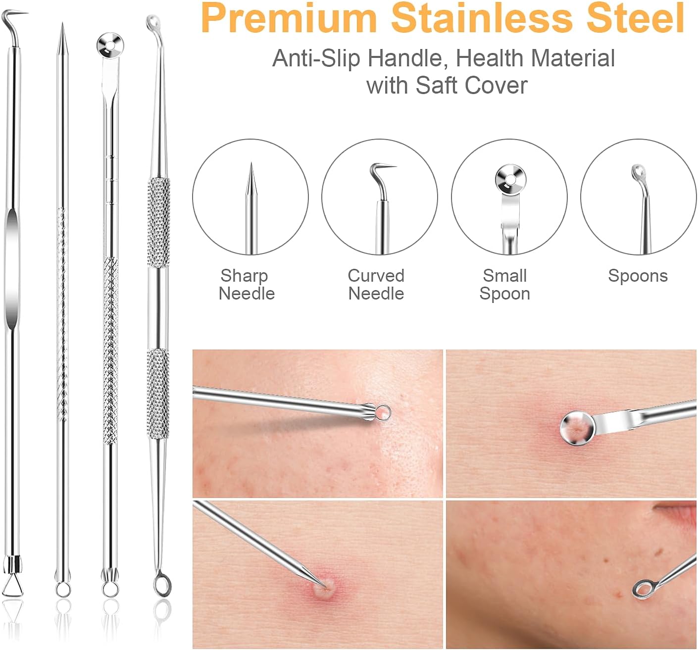 UUBAAR Blackhead Remover Tools Kit - 9PCS Stainless Steel Acne Extractors & Tweezers | Precision Face & Nose Care Set
