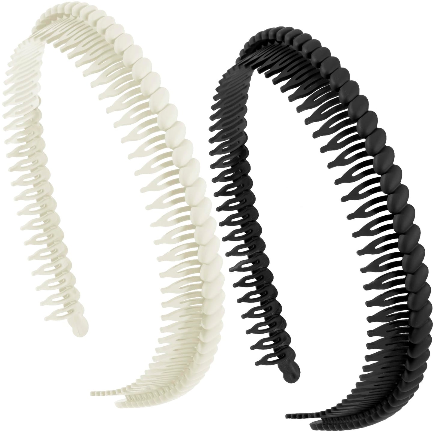 Incinkod 2 Pcs Headbands With Teeth, Comb Headbands for Women, Headband for Women with Teeth, Plastic Headband With Teeth (4.3''×0.7'', Black+White)