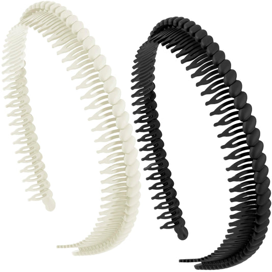 Incinkod 2 Pcs Headbands With Teeth, Comb Headbands for Women, Headband for Women with Teeth, Plastic Headband With Teeth (4.3''×0.7'', Black+White)