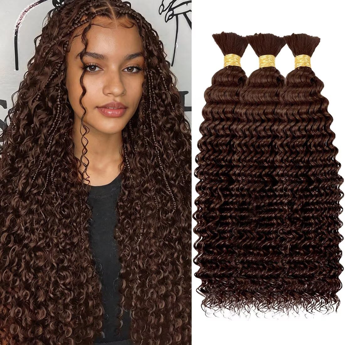 Unprocessed Human Hair for Braiding - #99J Burgundy Curly Bulk Hair, 22 Inch, 100g (2 Bundles)