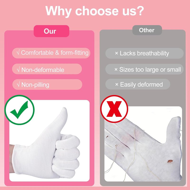 White Cotton Gloves for Eczema Care | 12-Pack Soft Sleep Gloves for Dry Hands, Arts & Crafts, Wedding, Halloween
