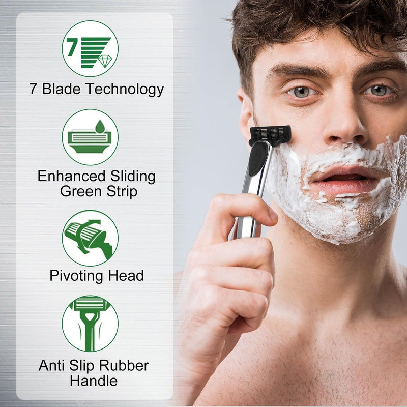 Wovnet 22 Pcs Disposable Men's Razors Set Refillable 7-blade Sensitive Skin Razor Kit for a Comfortable Shave, 1 Handle and 21 Cartridges