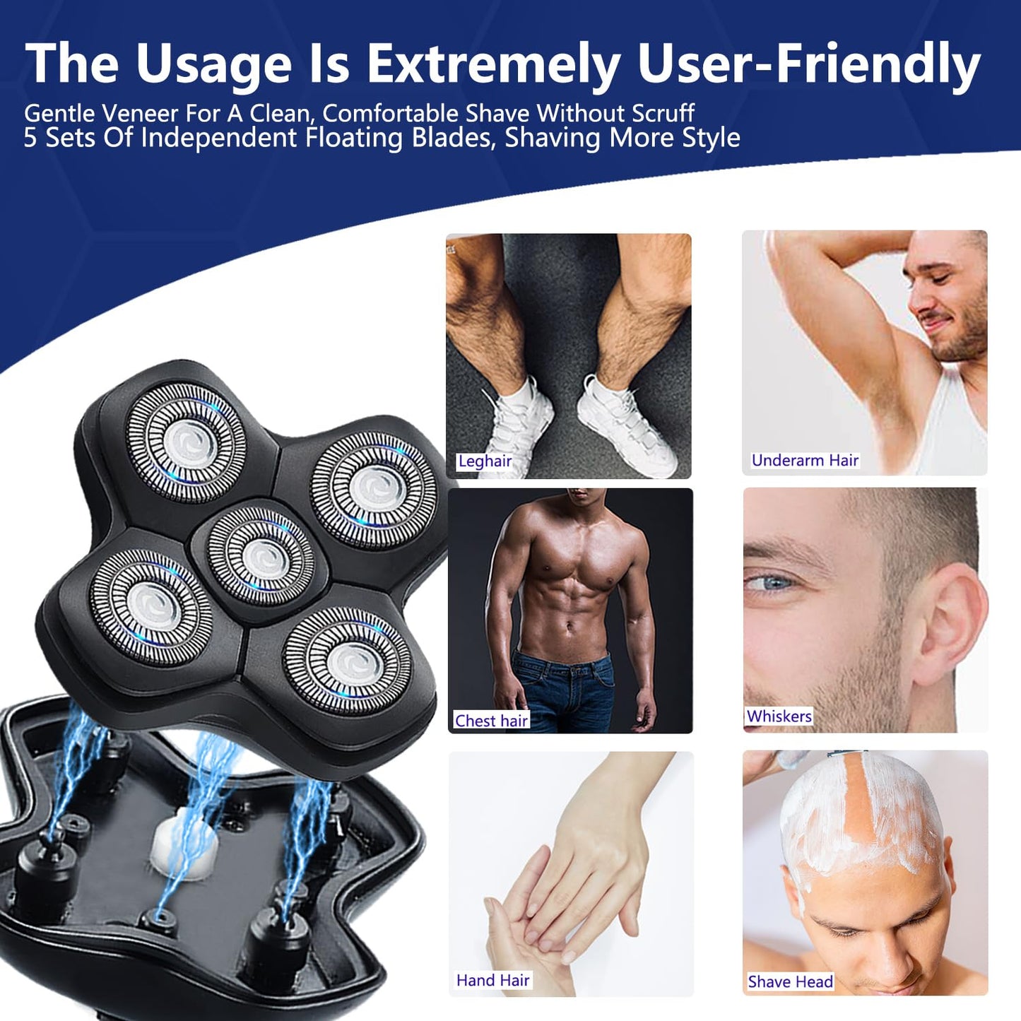 WAHFOX 5 Blades Magnetic Shaver Replacement heads for SKULL SHAVER HEAD SHAVER