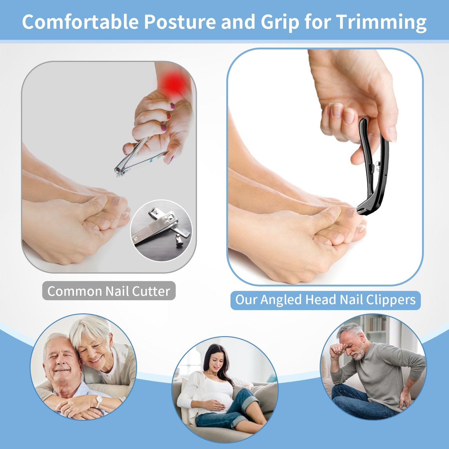 Toenail Clippers for Seniors Men, Long Handle Angled Head Toe Nail Cutter