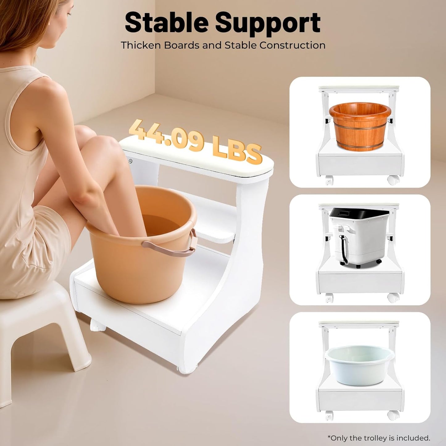 Pedicure Foot Rest Trolley - Rolling Foot Bath Stool with Wheels | 44.09 lbs Capacity