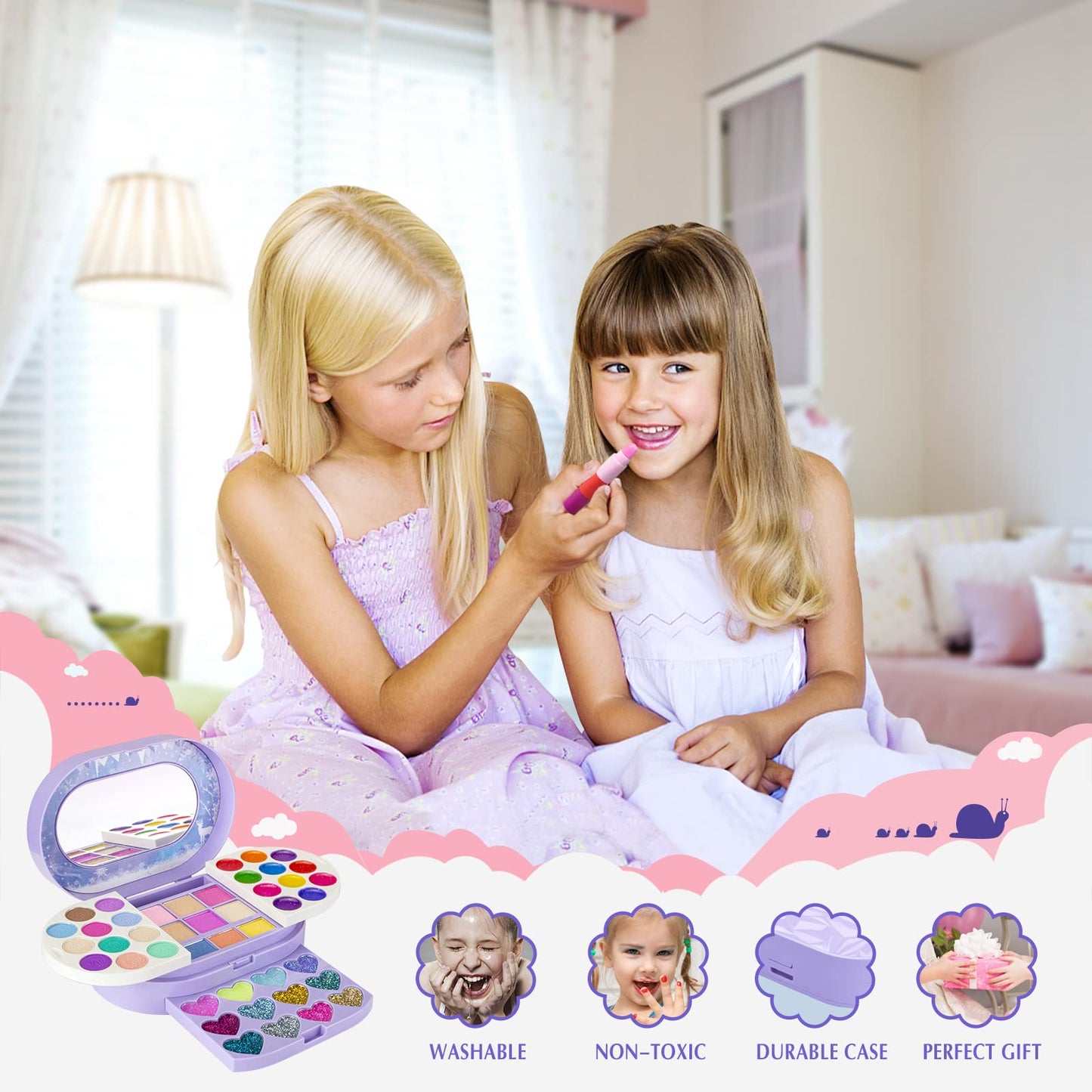 Tomons Kids Makeup Kit for Girl Real Washable Cosmetic Toy Beauty Set , Birthday Toys Gift for 3 4 5 6 7 8 9 10 year Girls