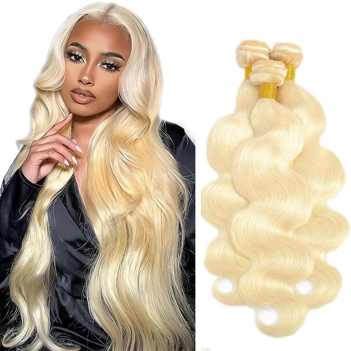 #613 Honey Blonde Bundles Human Hair Body Wave Bundles 18 20 22 Inch Blonde Unprocessed Brazilian Virgin Hair 3 Bundle Deals Quick Weave Hair Extensions 50 Gram Per Bundle For Woman