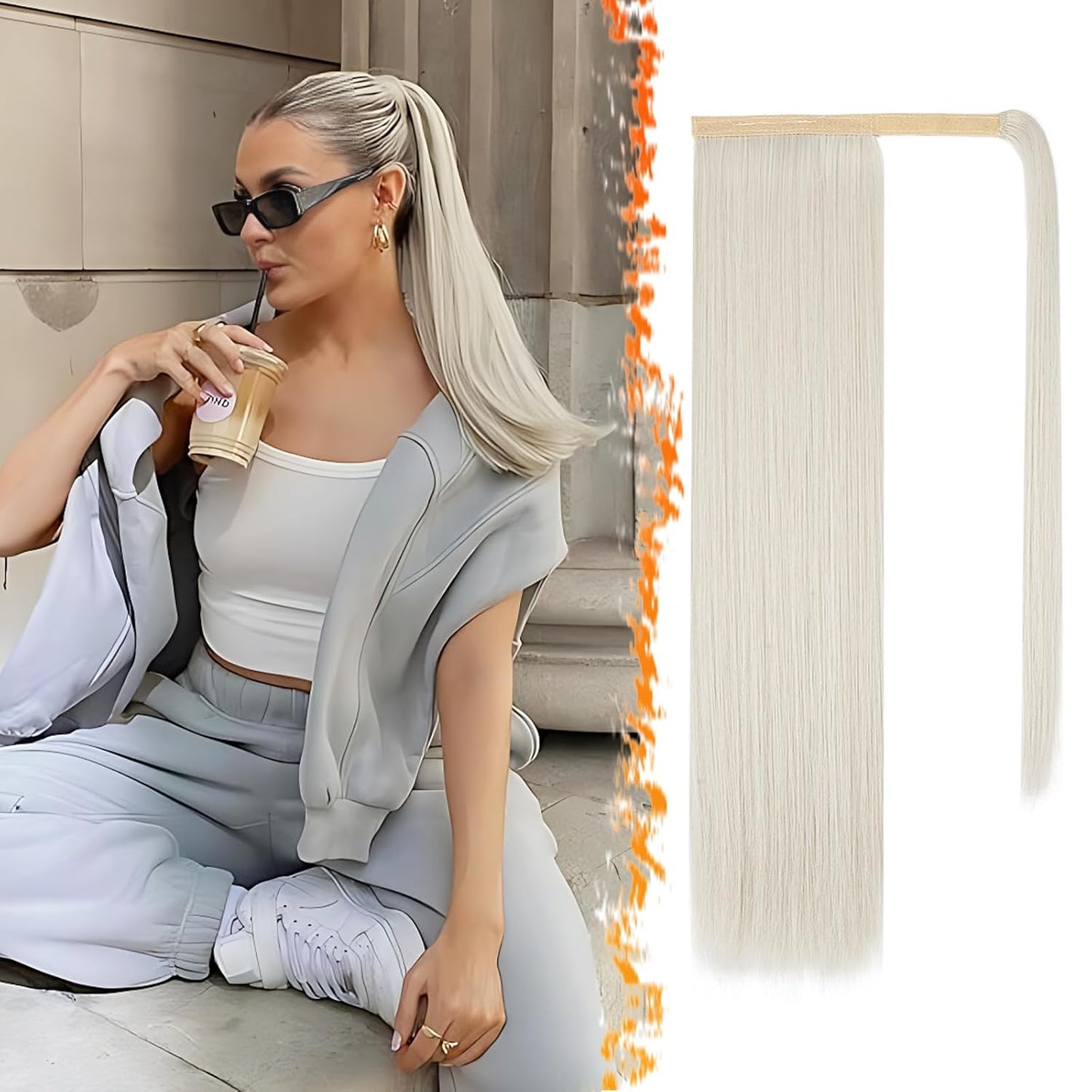Dark Brown Straight Wrap Ponytail Extension - 24 Inch Clip-In Hairpiece for Black Women | Synthetic Hair