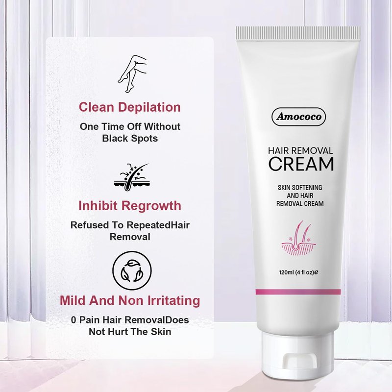 Amococo Painless Hair Removal Cream Kit, Effective Depilatory Cream for Women & Men, Formulated with Cucumber for Smooth Skin, Hair Remover with Spatula for Legs & Underarms, 4 oz