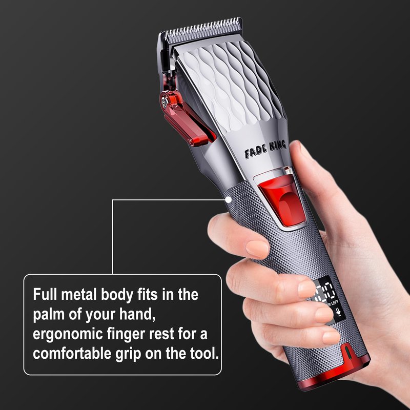 FADEKING Professional Hair Clippers for Men, Cordless Barber Clippers with LED Display, Rechargeable Hair Cutting Kit for Fade & Taper, Fathers Day Gift for Dad Men Husband (Silver+red)