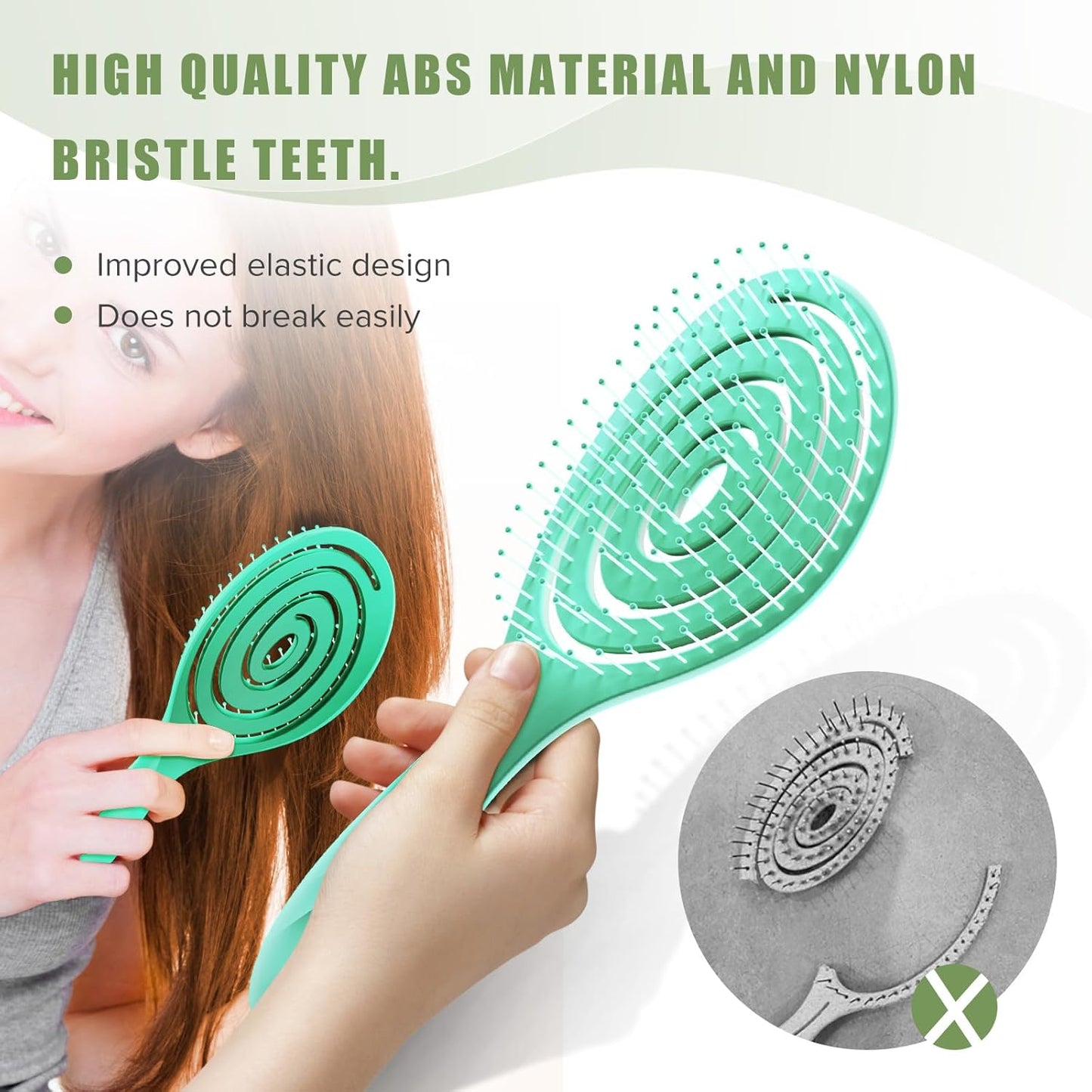 SHINLEA Detangling Hair Brush - Anti-Tangle Spiral Design for Wet & Dry Hair | Suitable for All Hair Types, Green