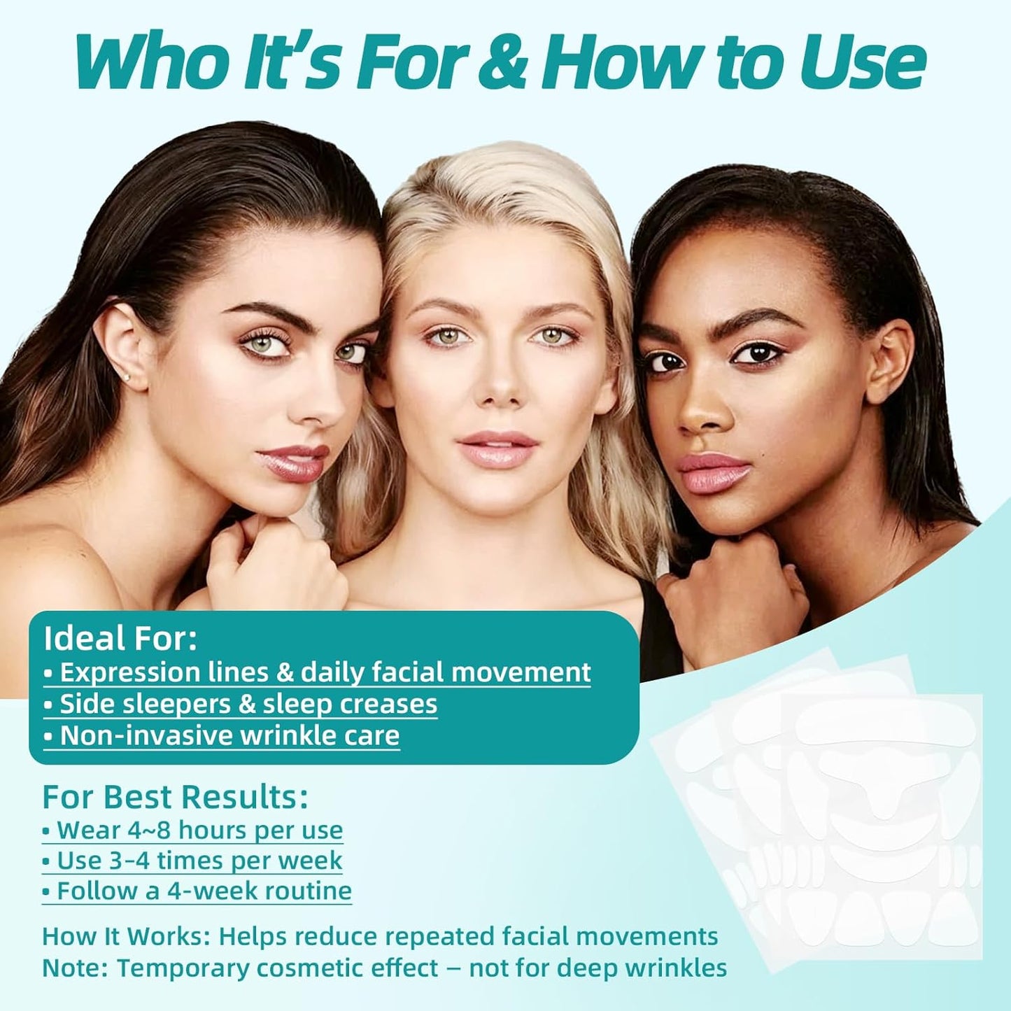 Face Wrinkle Patches - 208 Pcs Overnight Anti-Wrinkle Tape for Forehead & Smile Lines | Comfortable Stay-On Design