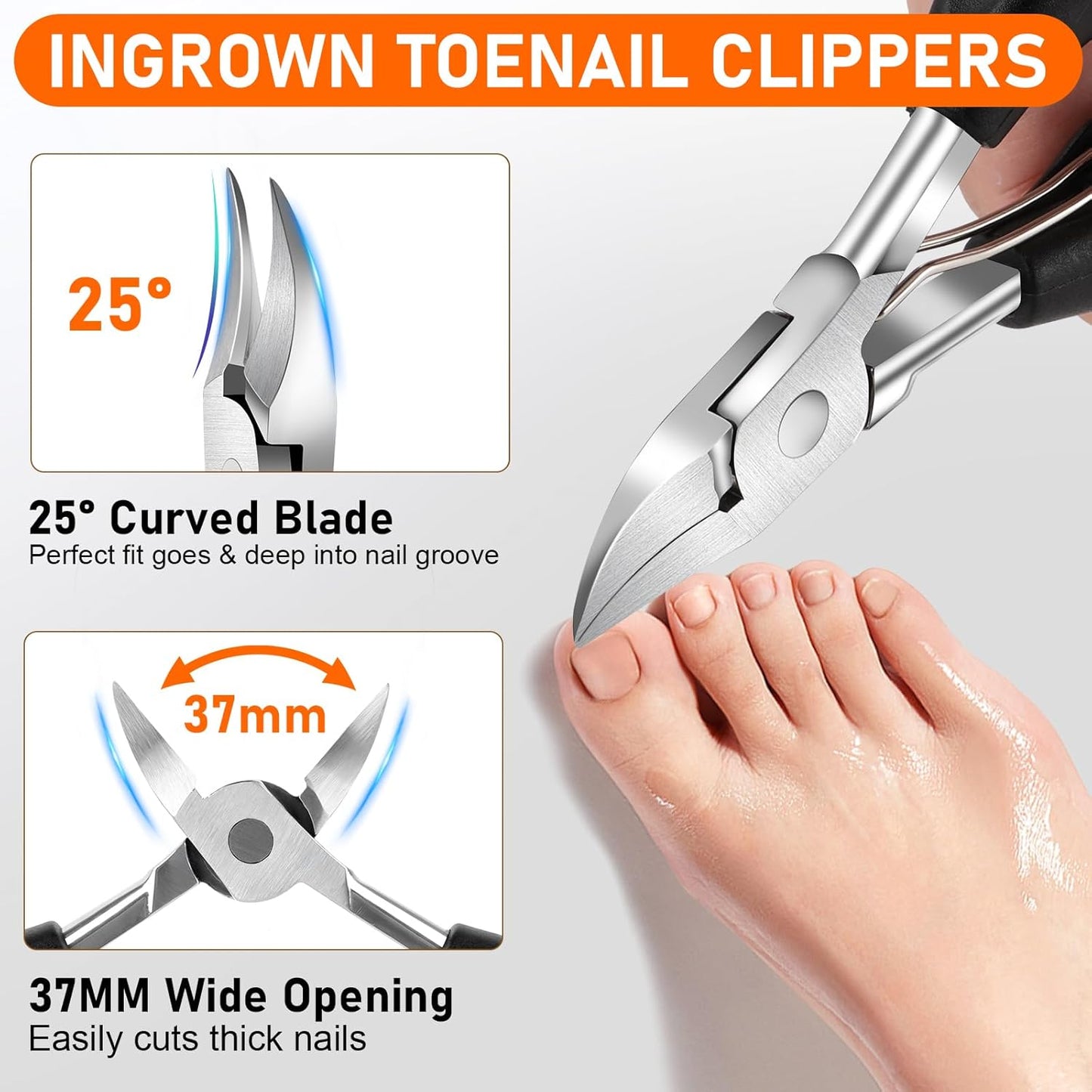 Toe Nail Clippers for Thick Nails - German Stainless Steel Heavy Duty Ingrown Nail Cutter | Long Handle, Black