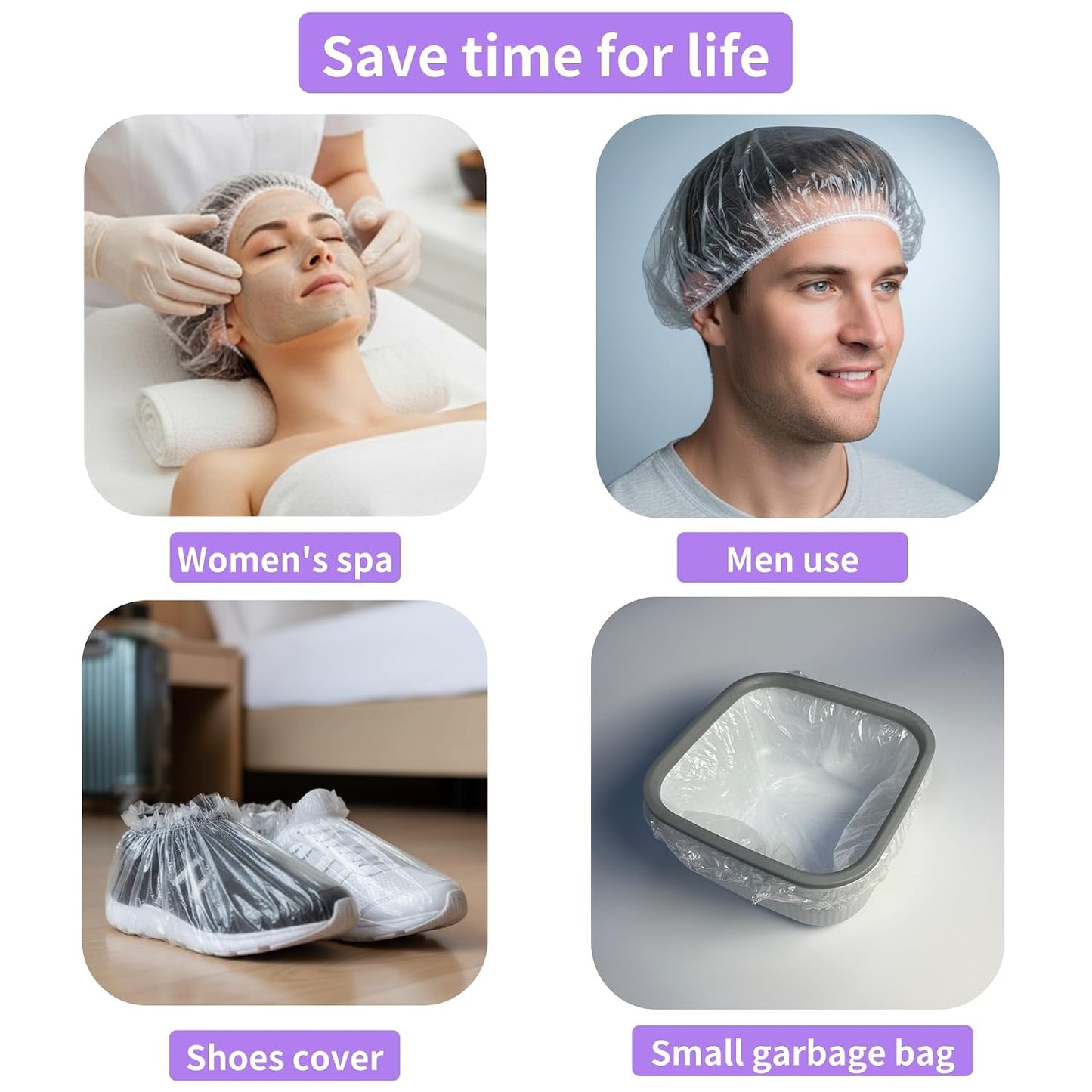 Disposable Shower Caps - 100 PCS Large Clear Plastic Hair Caps | Thick Waterproof Elastic for Spa, Salon, Bath