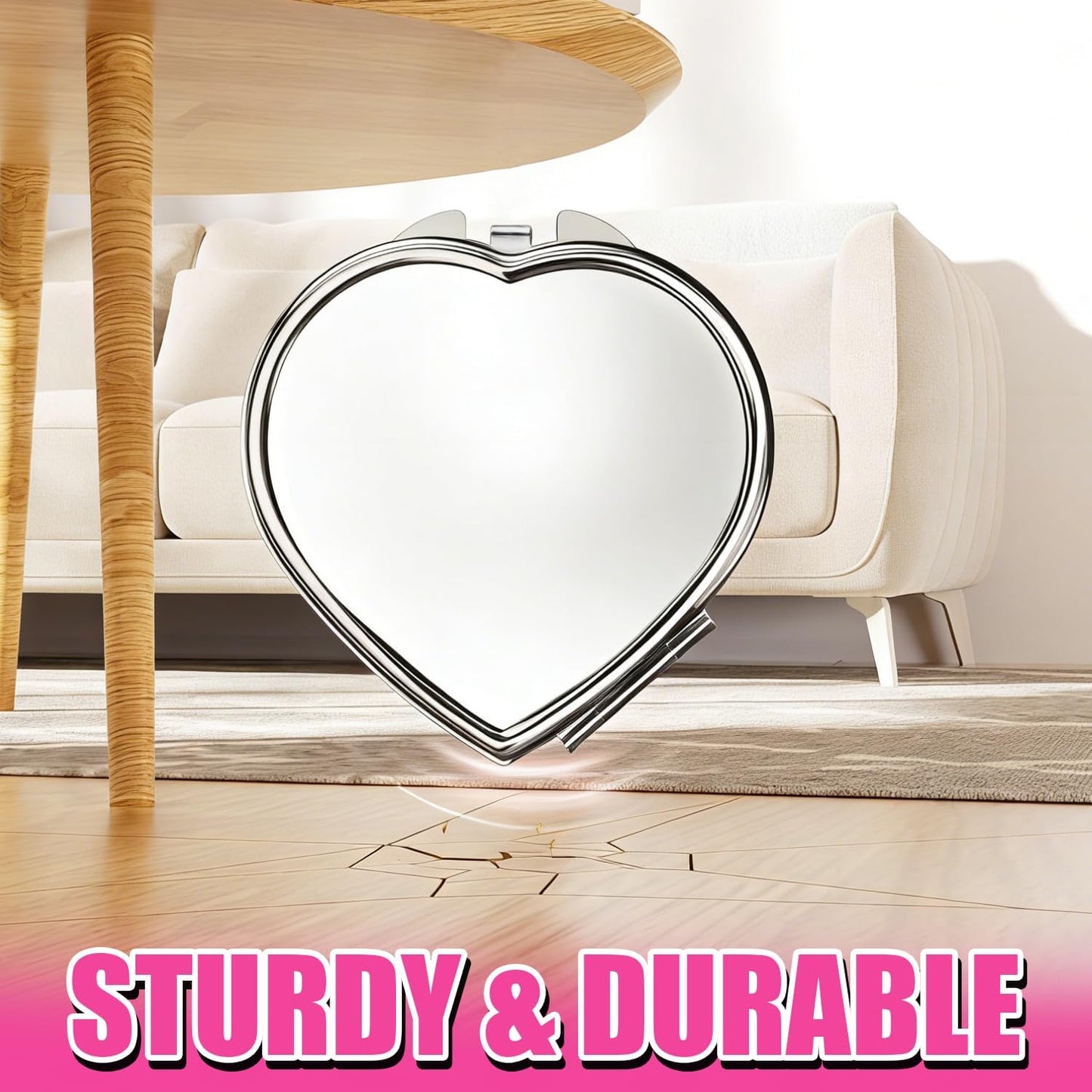 Heart Compact Travel Mirror - Double-Sided Portable Metal Folding Design | Scratch-Resistant, Elegant & Pocket-Sized