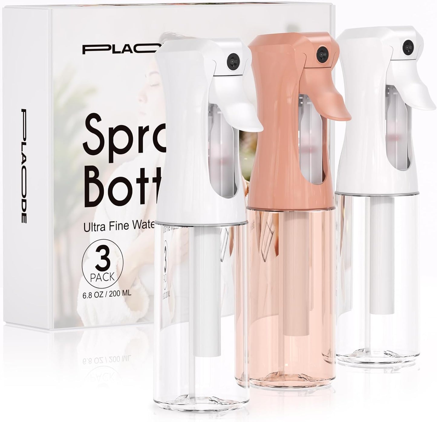 Continuous Spray Bottles - Ultra Fine Mist Refillable Water Sprayer for Hairstyling, Plants, Cleaning | 6.8 OZ (White)