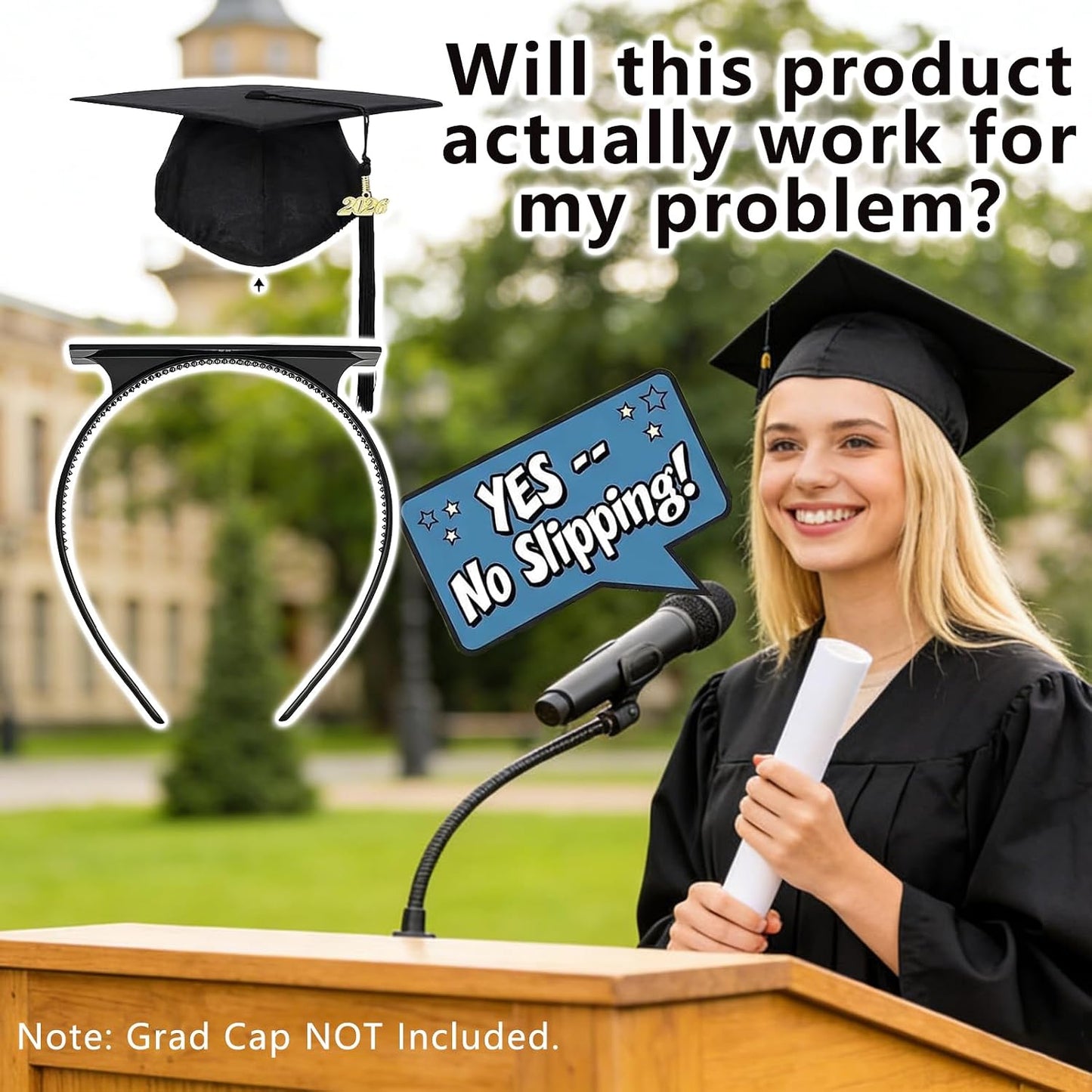 Graduation Cap Headband - Secure Hairband Holder for Graduates | Adjustable Fit for Women