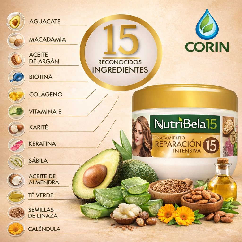 NUTRIBELA para el Cabello Tratamiento Reparación Intensiva 10.1 Oz /300 ml | Nutribella |Tratamiento para Cabello seco y maltratado | Mascarilla para el Cabello | 100% Colombiana | Collagen Mask