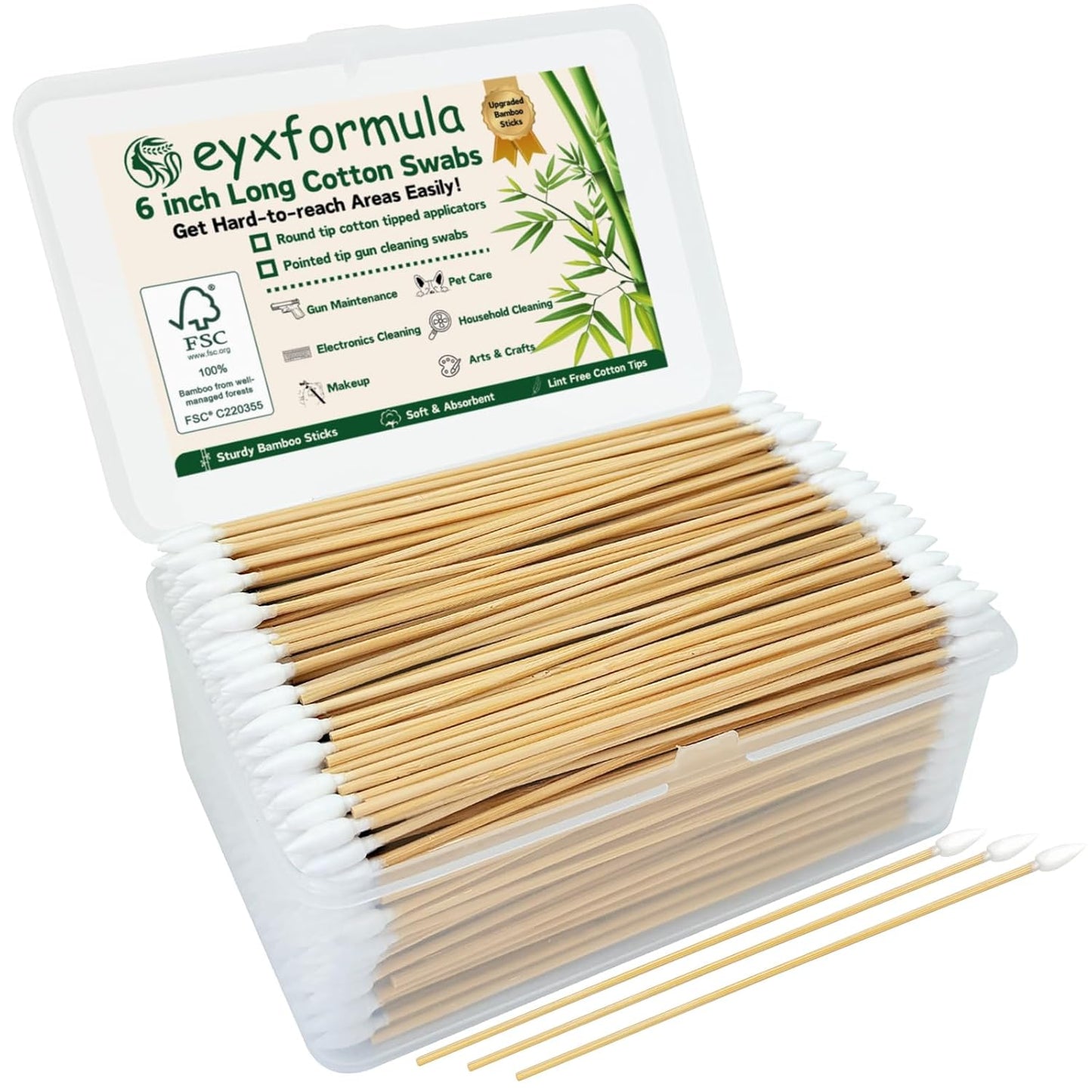 Eyxformula 500 PCS Cotton Swabs - 6 Inch Bamboo Sticks for Dog Ear Cleaning, Makeup & Crafts | Lint-Free Applicators