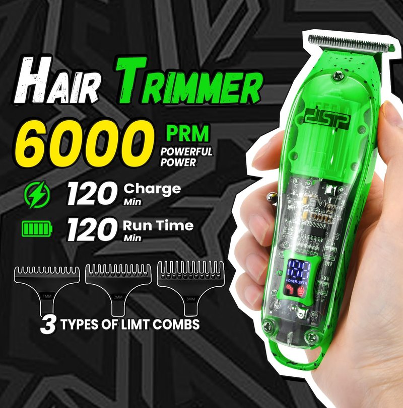 DSP Hair Clipper, Trimmer, Shaver Kits for Men Professional Barber Clipper and Trimmer Sets with Travel Case, Rechargeable, LED Display, Green