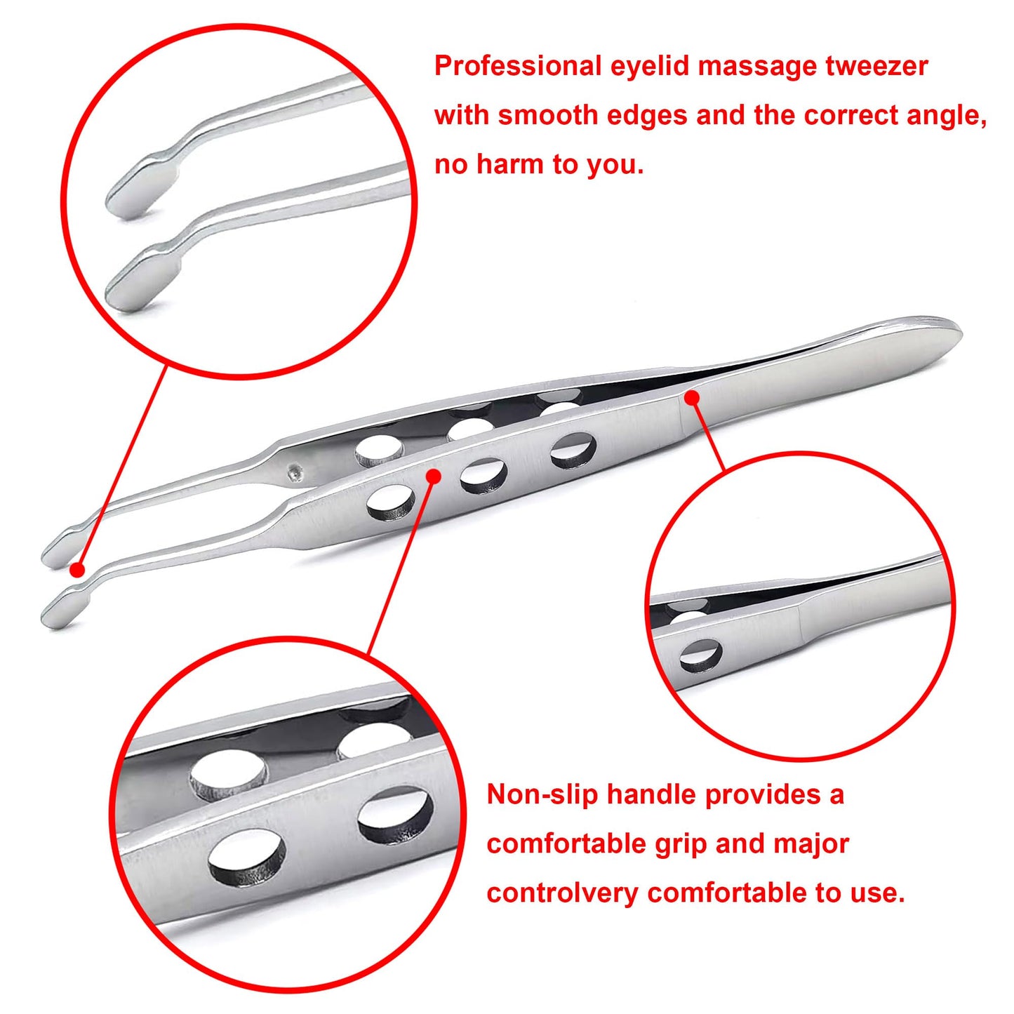 Meibomian Gland Expressor, Stainless Steel Eyelid Massage Professional Face Care Craft Tools for Dry Eyes, High Precision Tweezer Tools - Rectangle Tip