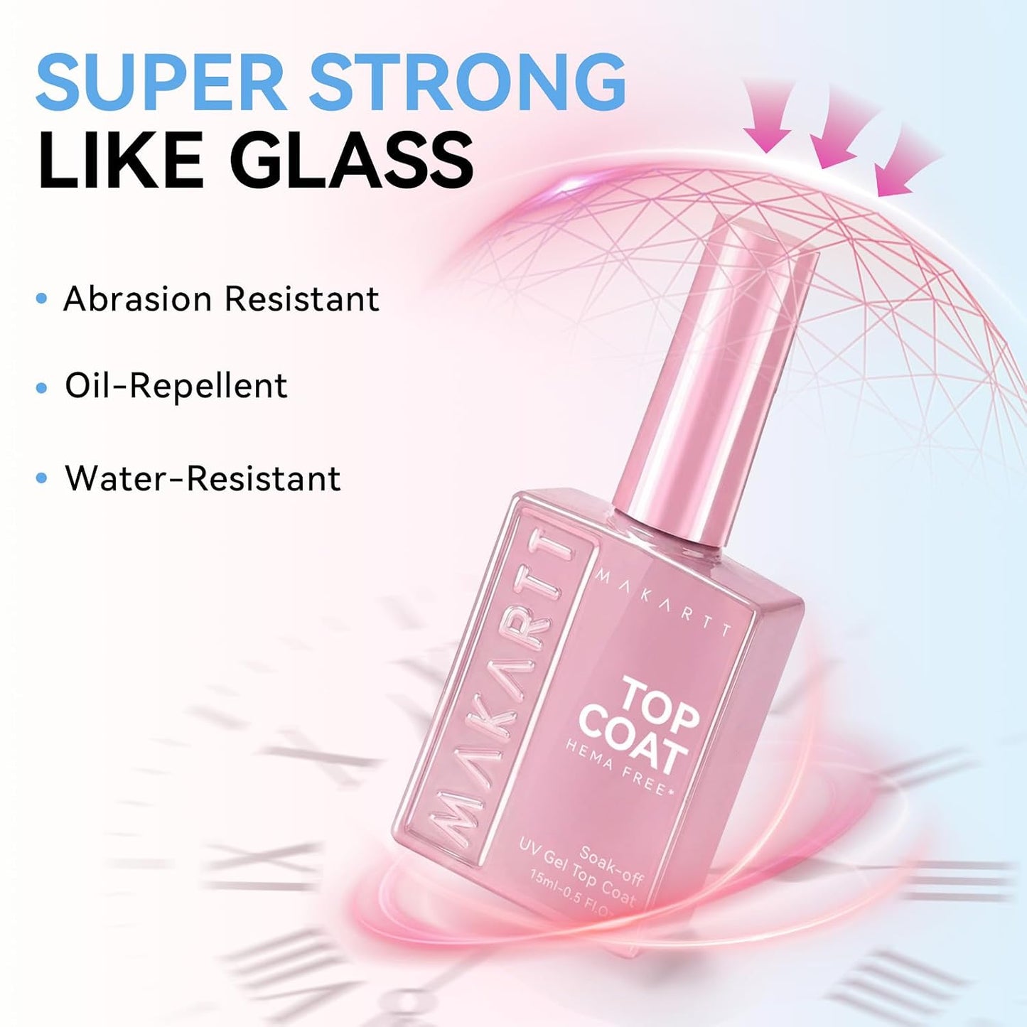 Makartt Gel Top Coat - Hema-Free No Wipe Clear Nail Polish | 15ml Long-Lasting High Gloss Finish for Home DIY