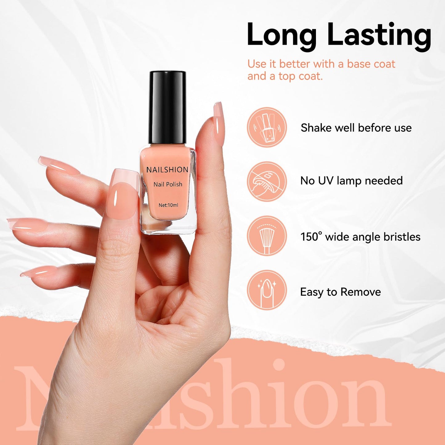 Nailshion Jelly Nail Polish Sheer Peachy Nude, Air-Dry & Non-Gel