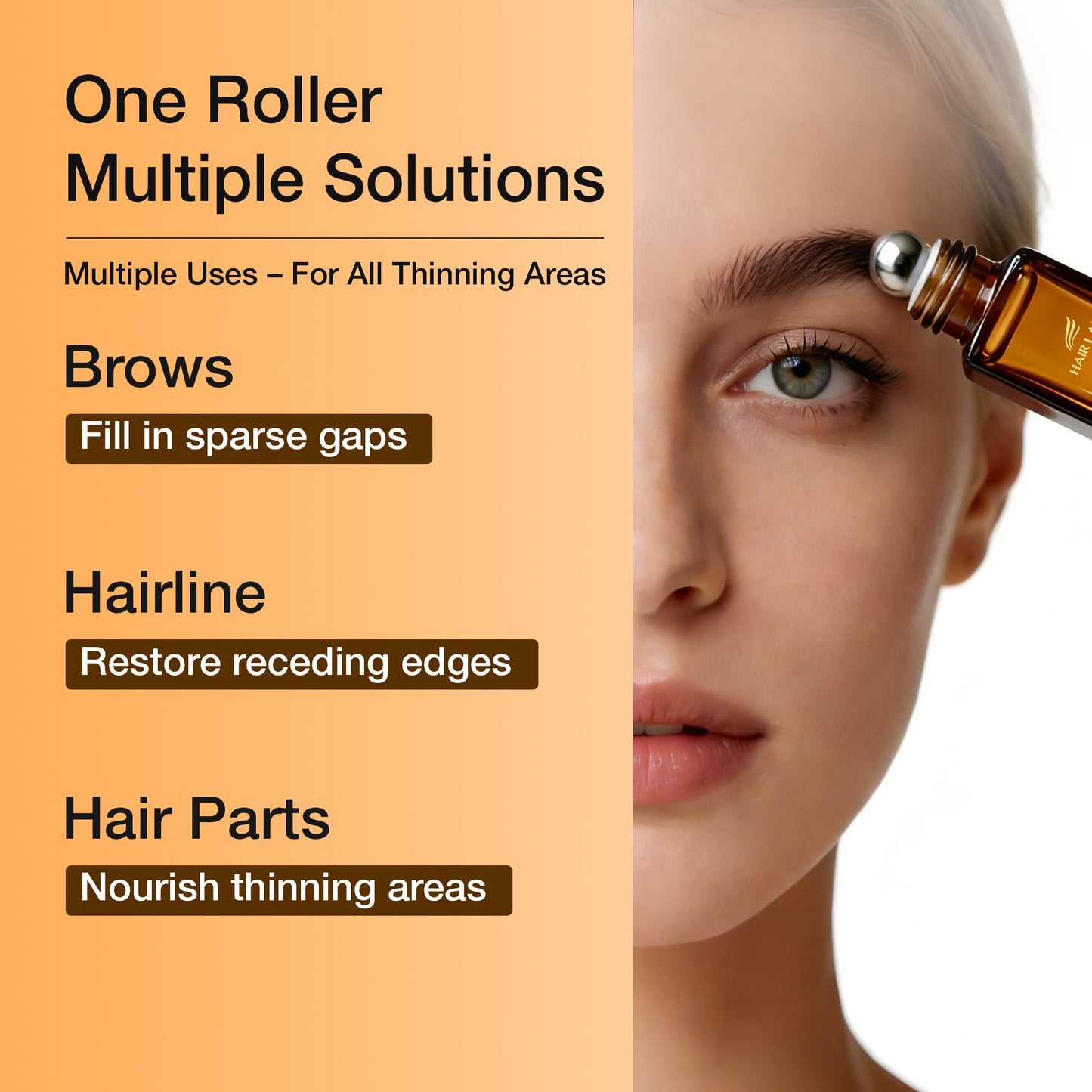 Eyebrow Growth Serum with 5 Peptides & Resurrection Plant, Supports Fuller, Healthier-Looking Brows, Roll-On for Brows, 8ml for Men & Women