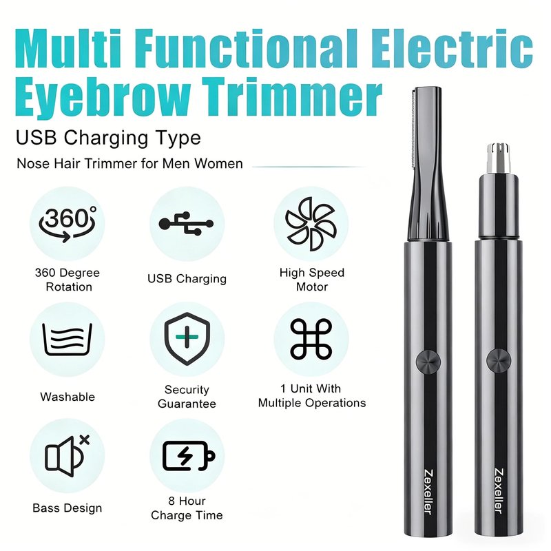 ZEXELLER Electric Nose Hair Trimmer Eyebrow Trimmer for Men Women, 7-in-1 Painless Facial Grooming Kit, USB Rechargeable IPX7 Waterproof Precision Trimmer for Nose Ear Eyebrow Beard Body Hair