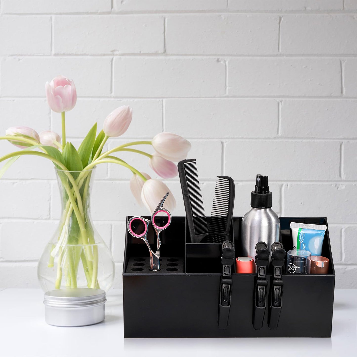 Hedume Hair Scissors Large Storage Box, Hair Salon Supplies Accessories Tool Station Desk Organizer Case, Salon Shear Holder, Professional Hairdressing Combs, Clips, Brushes Storage Racks Tool Box