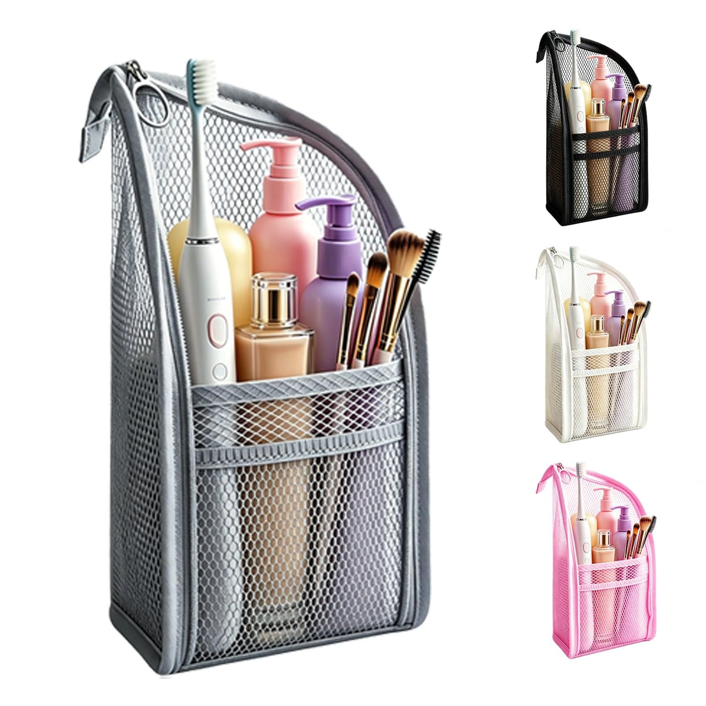 Pjsrsdaee Standing Toiletry Bag, Lightweight Portable Travel Toiletry Bag, EVA Foldable Thickened Clear Hanging Makeup Bag, Breathable Cosmetic Organizer for Travel & Bathroom (Gray)