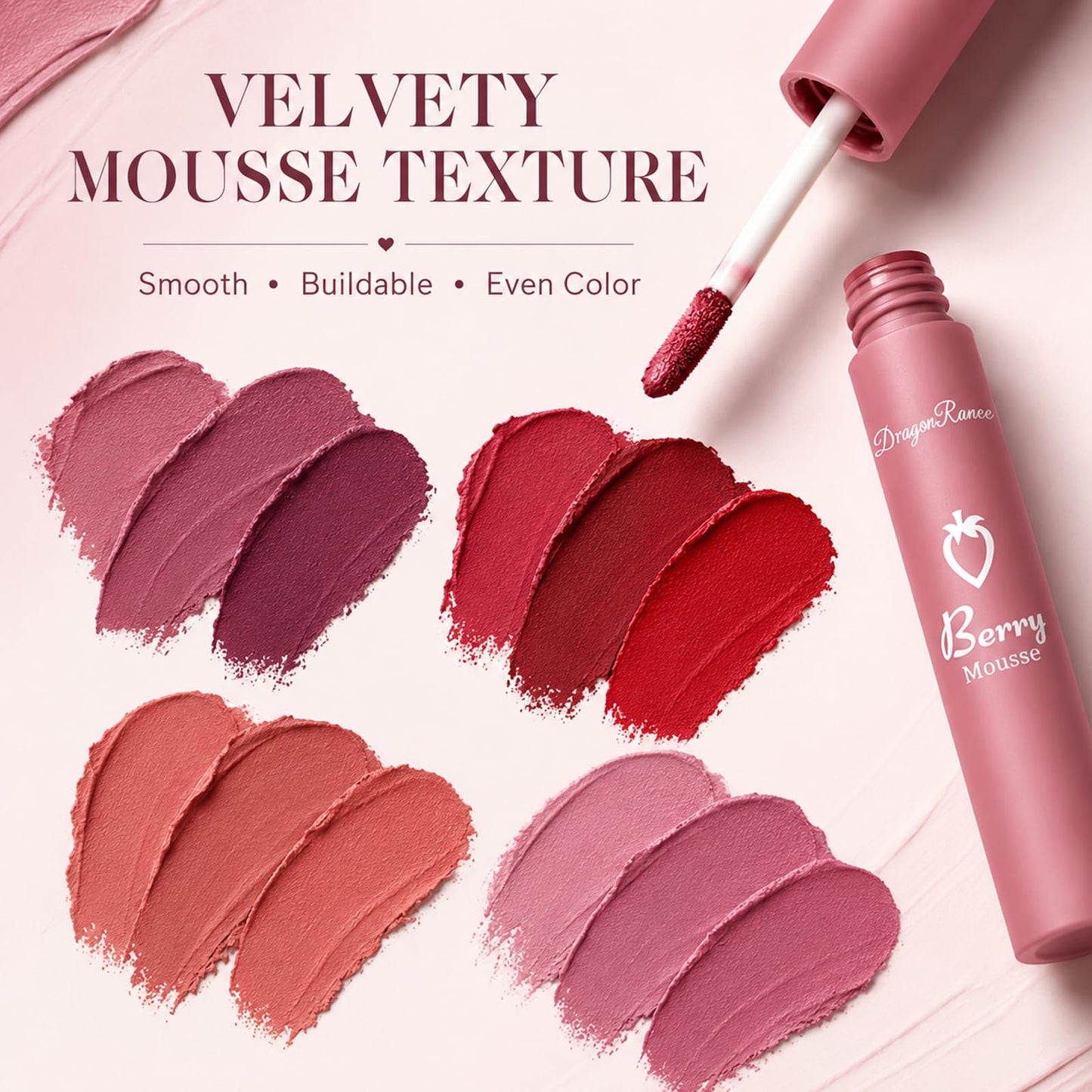 3Pcs Matte Lipstick for Women, Rose Red Nude Liquid Lipstick Makeup, Long Lasting High Impact Color, Velvet Air Moisture Smooth Crayon Lip Stain, Non-Stick Cup Waterproof Lip Gloss, Up to 24H Wear