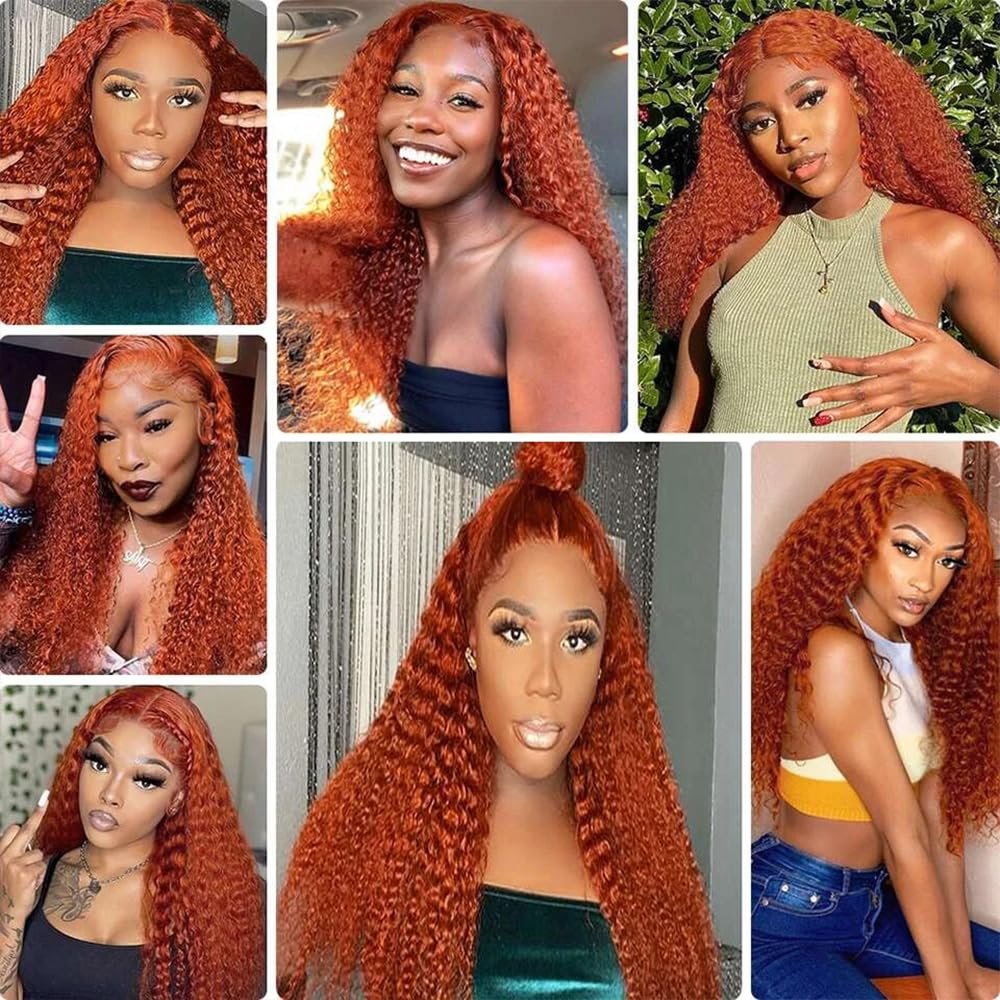 Color 350 Bundles Human Hair Ginger Deep Curly Bundles 24 24 24 inch Double Weft Brazilian Virgin Orange Deep Curly Wet and Wavy Human Hair Extensions