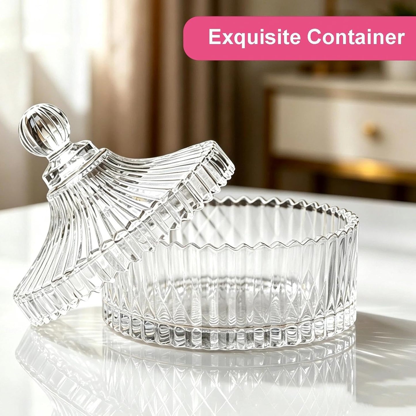 Body Powder Puff with Glass Container - 6'' Soft Washable Velour Puff for Wet & Dry Makeup | Clear Crystal Case
