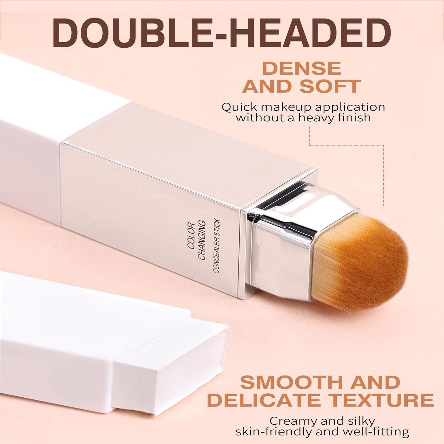 Wismee Color Changing Foundation Stick with Brush, 2 in 1 White Korean Foundation, Moisturizing Long-Lasting Hydration Full Coverage Base Concealer Makeup (Natural)