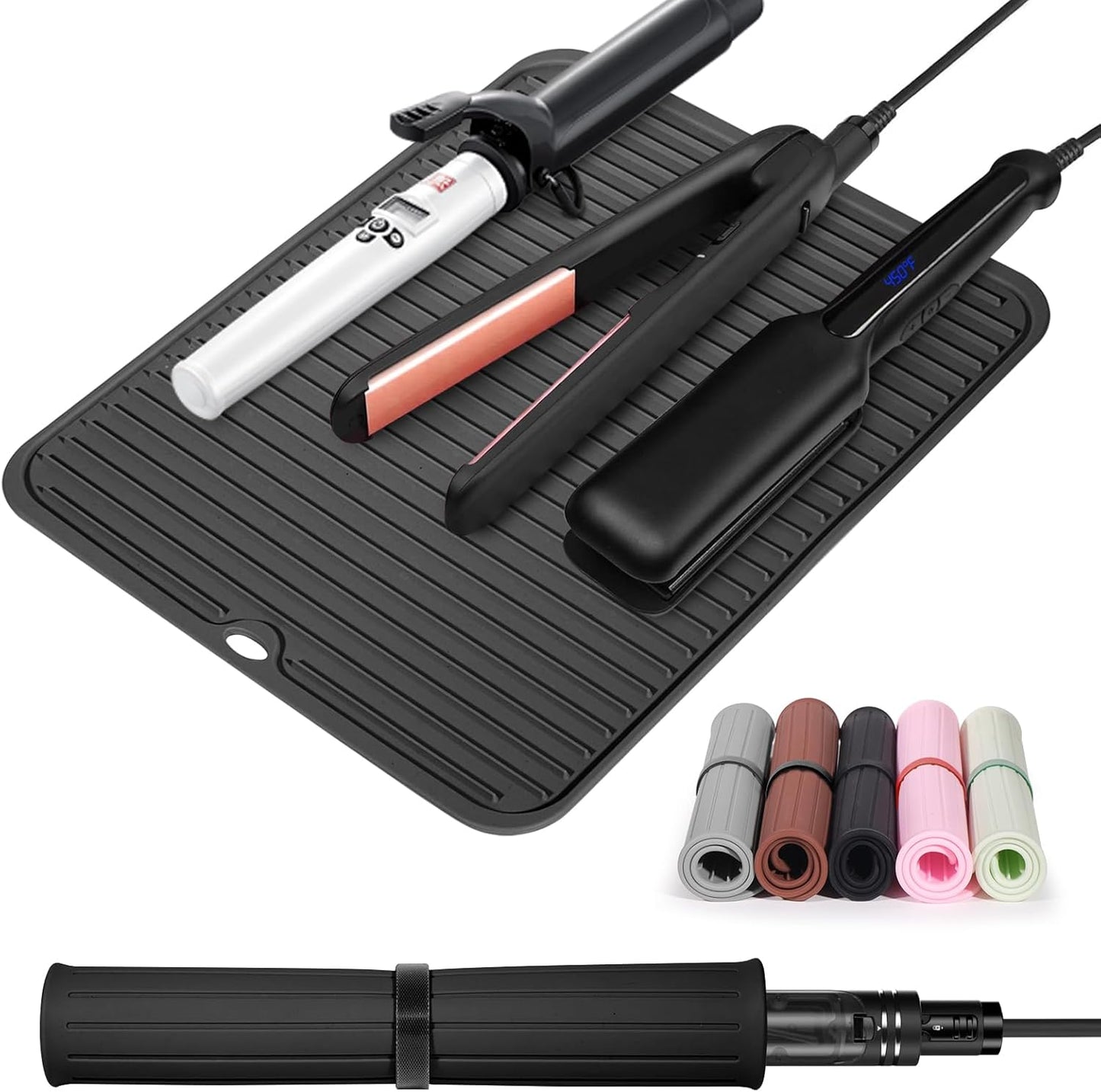 Heat Resistant Silicone Mat for Hair Styling Tools - Protects Surfaces | Ideal for Curling Irons & Flat Irons