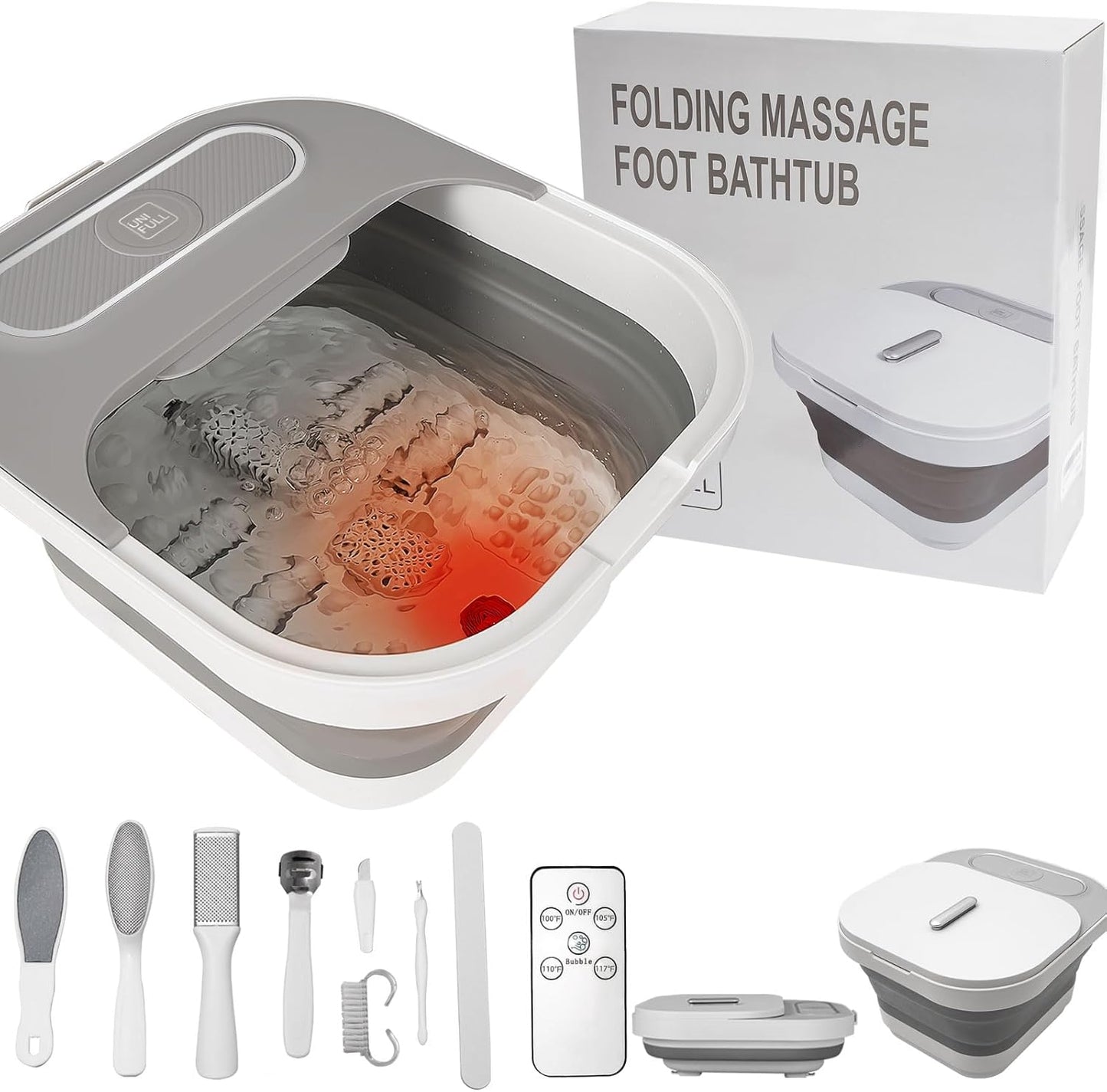 Collapsible Foot Spa Bath with Heat & Massage Rollers | Temperature Control, Bubble Function, Red Light
