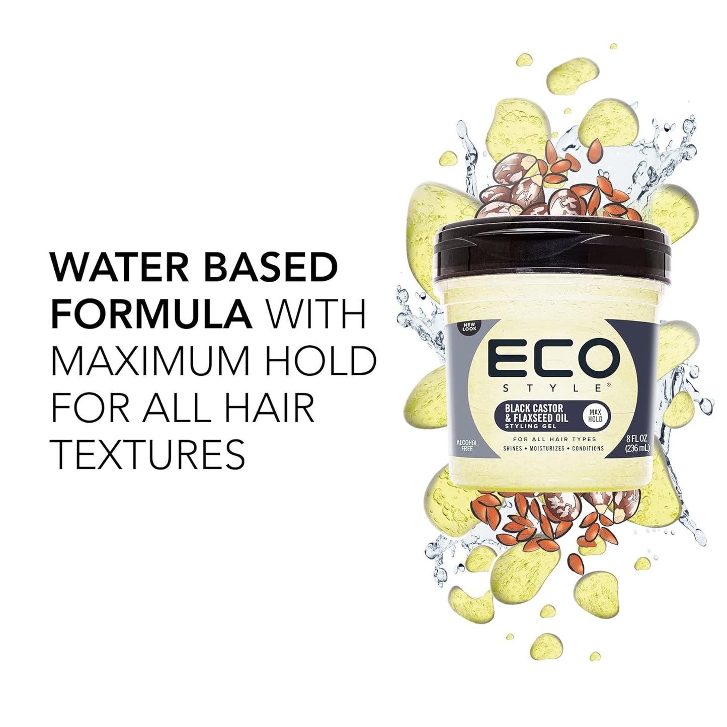 Eco Style Black Castor & Flaxseed Oil Gel - Nourishing Hair Styling - 8 oz | Weightless Hold & Shine